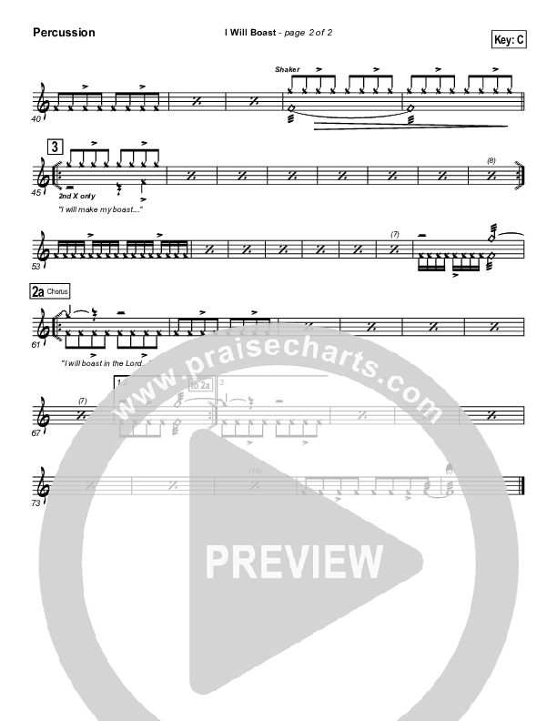 I Will Boast Percussion (Paul Baloche)