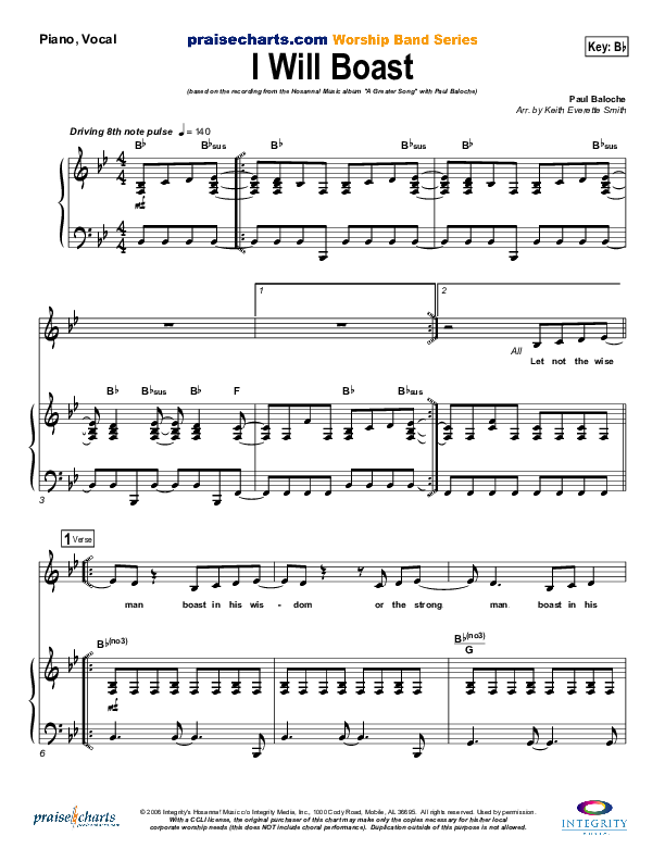 I Will Boast Piano/Vocal (Paul Baloche)