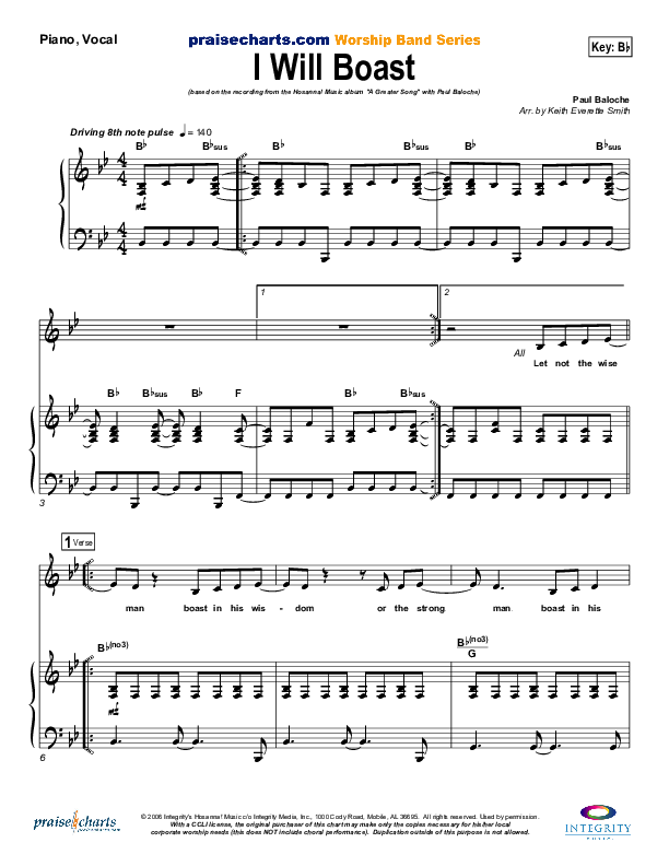 I Will Boast Piano/Vocal (SATB) (Paul Baloche)