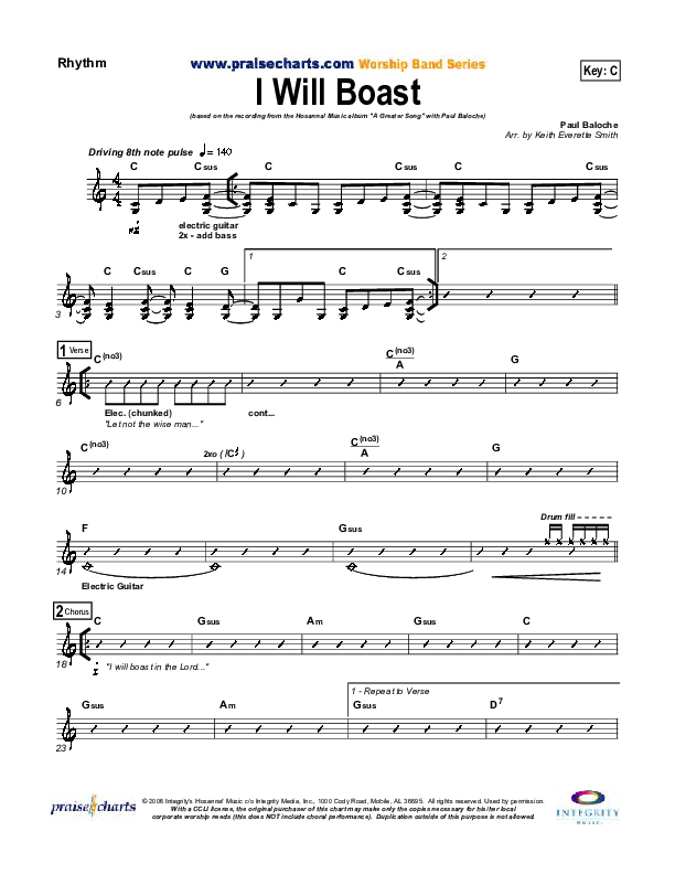 I Will Boast Rhythm Chart (Paul Baloche)