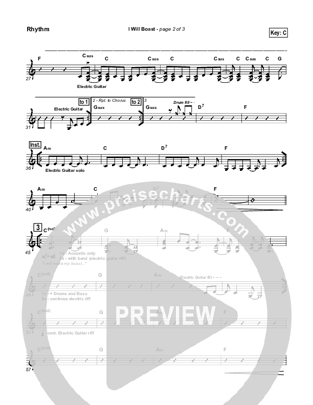 I Will Boast Rhythm Chart (Paul Baloche)