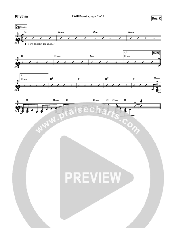 I Will Boast Rhythm Chart (Paul Baloche)