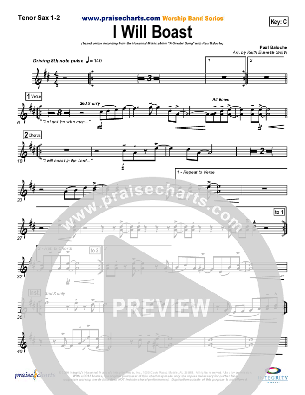 I Will Boast Tenor Sax 1/2 (Paul Baloche)