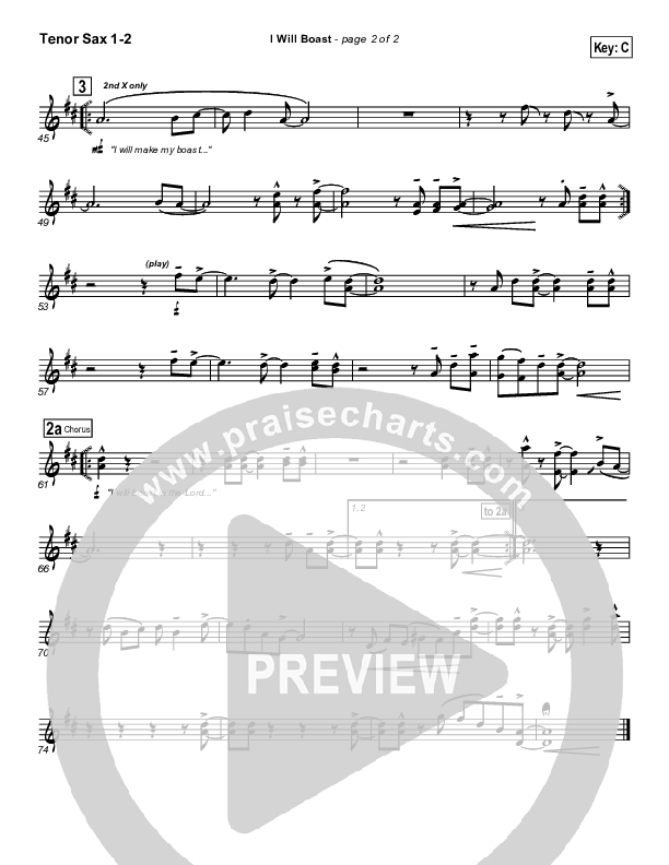 I Will Boast Tenor Sax 1/2 (Paul Baloche)