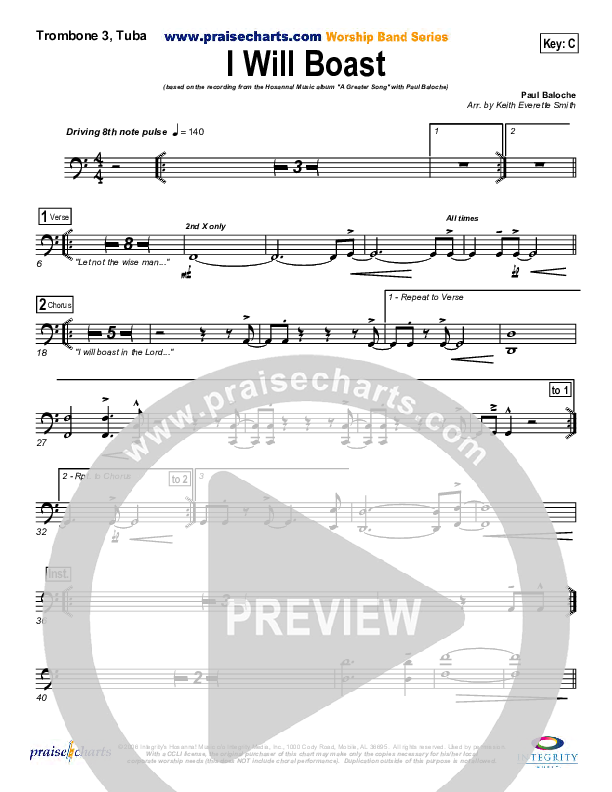 I Will Boast Trombone 3/Tuba (Paul Baloche)