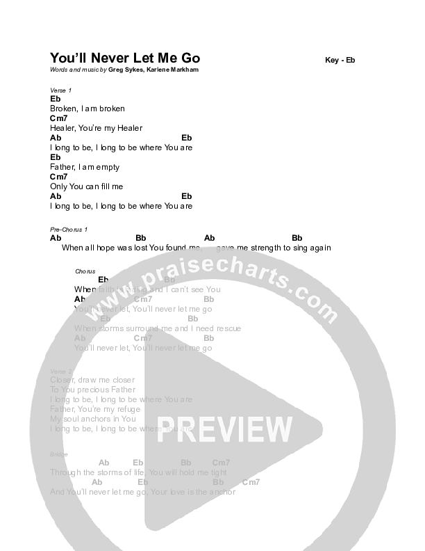 You'll Never Let Me Go Chords & Lyrics (Erica Eldridge / Central Live)