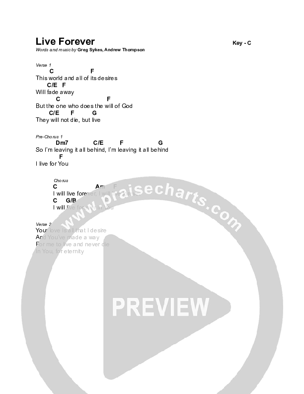 Live Forever Chords & Lyrics (Greg Sykes)