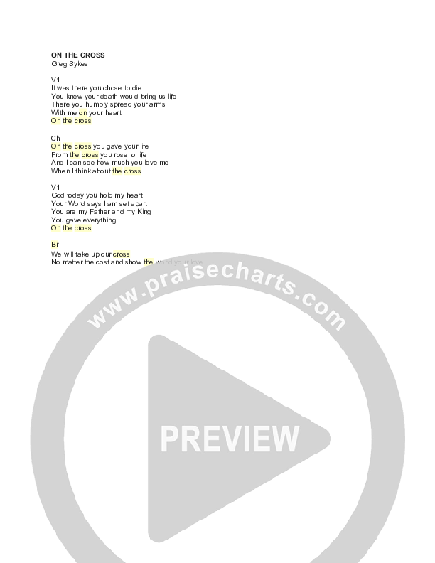 On The Cross Chord Chart (Greg Sykes)