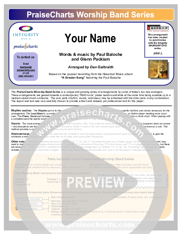 Your Name Cover Sheet (Paul Baloche)