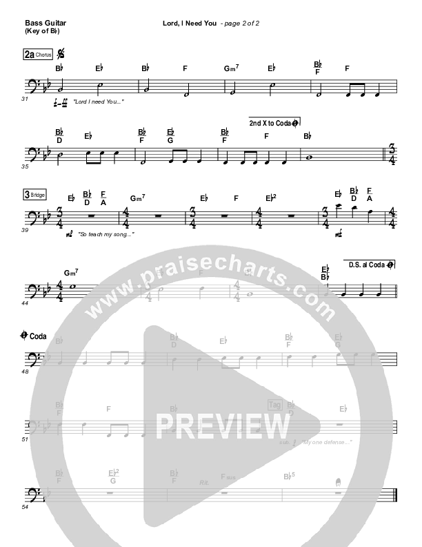 Lord I Need You Bass Guitar (Matt Maher)