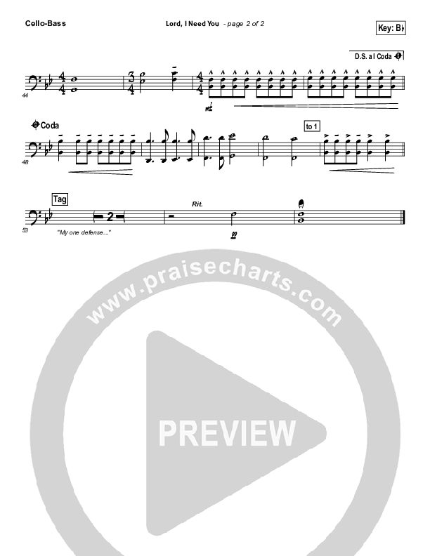 Lord I Need You Cello/Bass (Matt Maher)