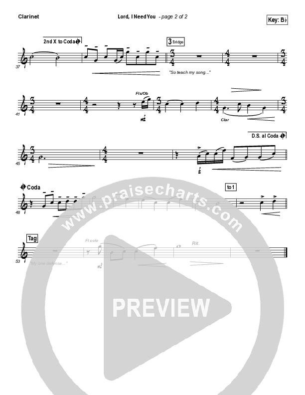 Lord I Need You Clarinet (Matt Maher)