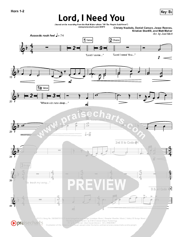 Lord I Need You French Horn 1/2 (Matt Maher)