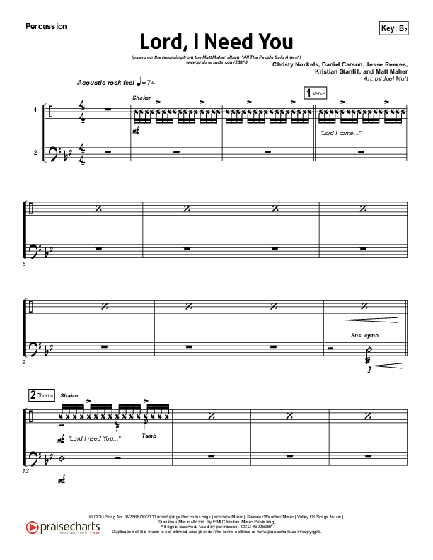 Lord I Need You Percussion (Matt Maher)