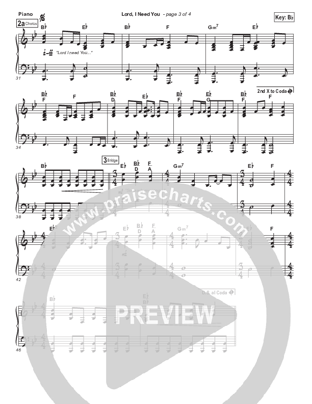 Lord I Need You Piano Sheet (Matt Maher)