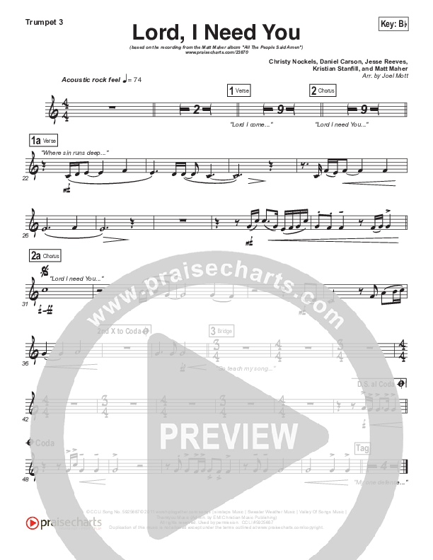 Lord I Need You Trumpet 3 (Matt Maher)