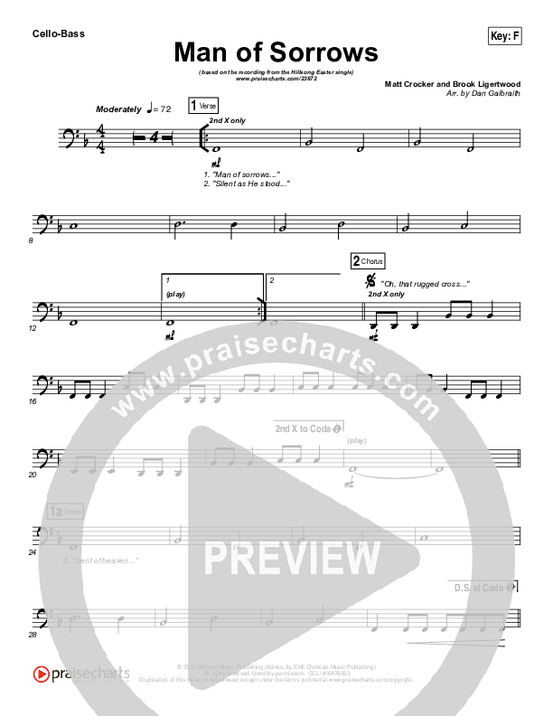 Man Of Sorrows Cello/Bass (Hillsong Worship)