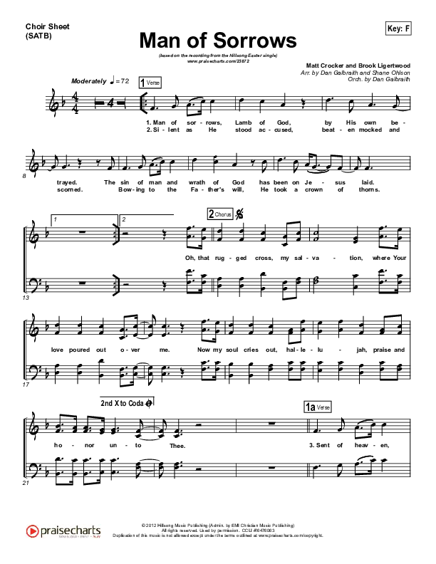 Man Of Sorrows Choir Sheet (SATB) (Hillsong Worship)