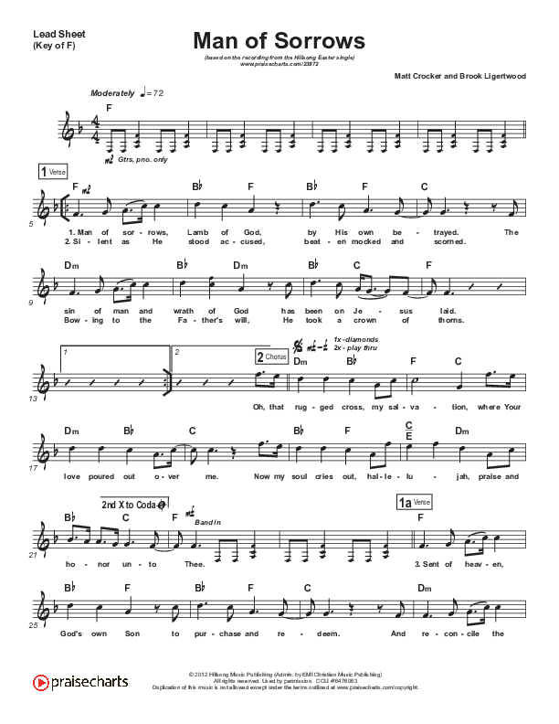 Man Of Sorrows Lead Sheet (Melody) (Hillsong Worship)