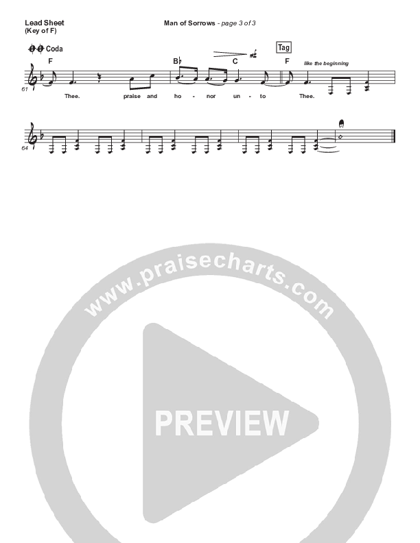 Man Of Sorrows Lead Sheet (Melody) (Hillsong Worship)