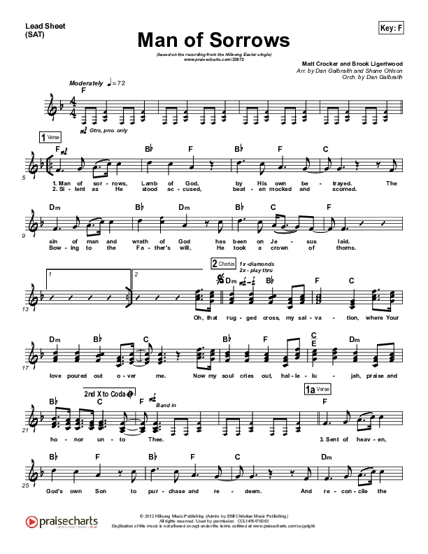 Man Of Sorrows Lead Sheet (SAT) (Hillsong Worship)