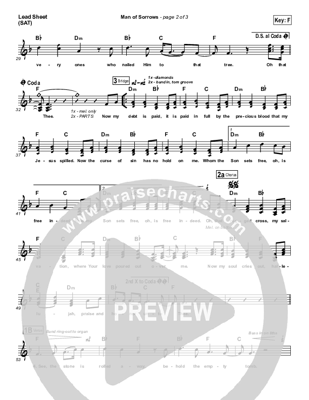 Man Of Sorrows Lead Sheet (SAT) (Hillsong Worship)