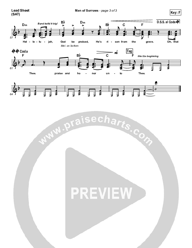 Man Of Sorrows Lead Sheet (SAT) (Hillsong Worship)