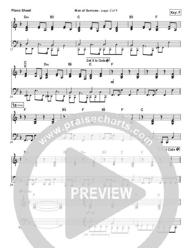 Man Of Sorrows Piano Sheet (Hillsong Worship)