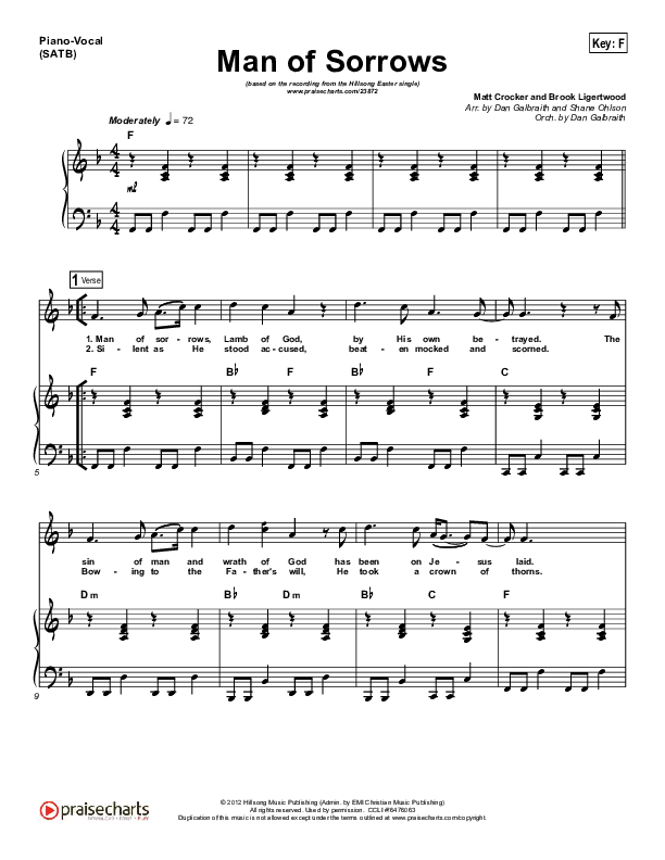 Man Of Sorrows Piano/Vocal Pack (Hillsong Worship)