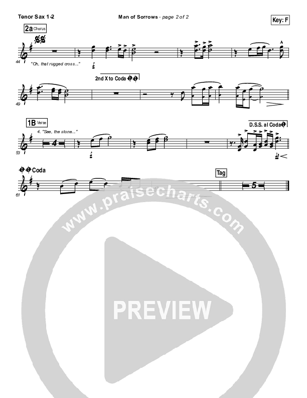 Man Of Sorrows Tenor Sax 1/2 (Hillsong Worship)