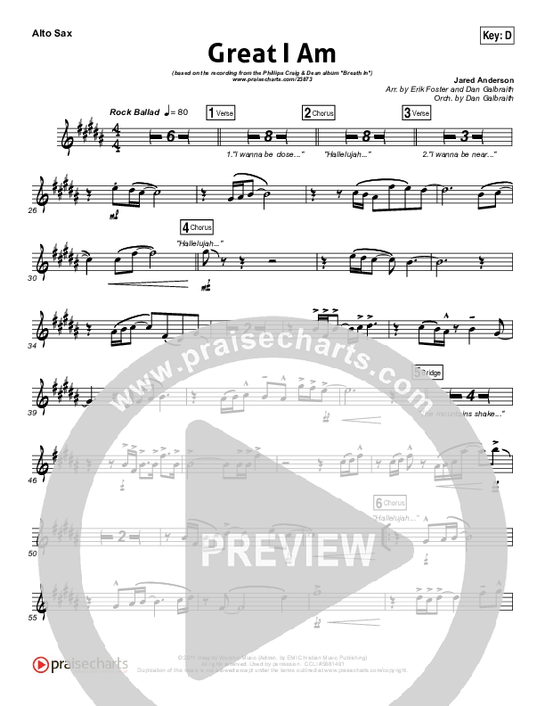 Great I Am Alto Sax (Phillips Craig & Dean)