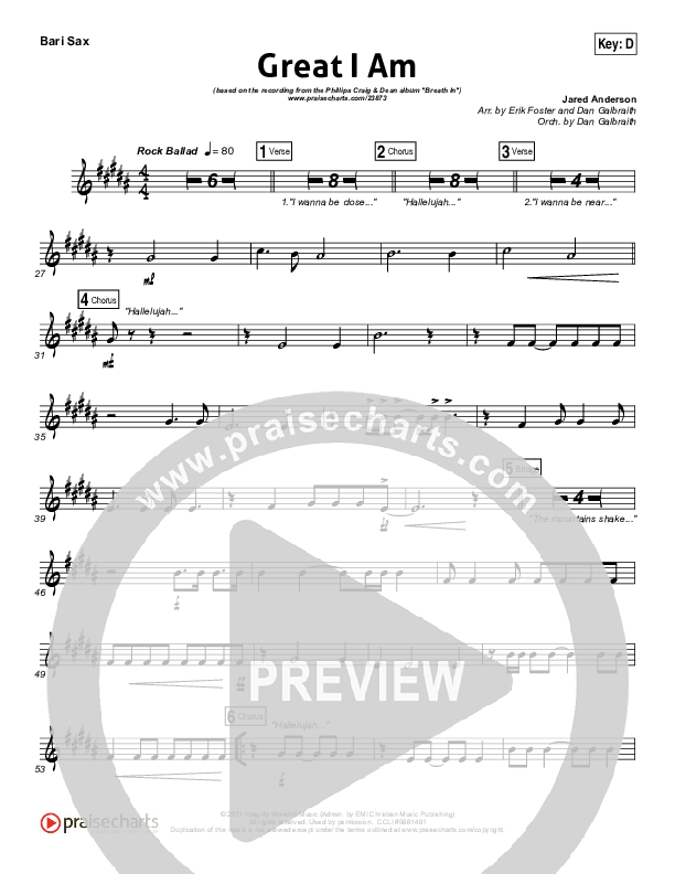 Great I Am Bari Sax (Phillips Craig & Dean)