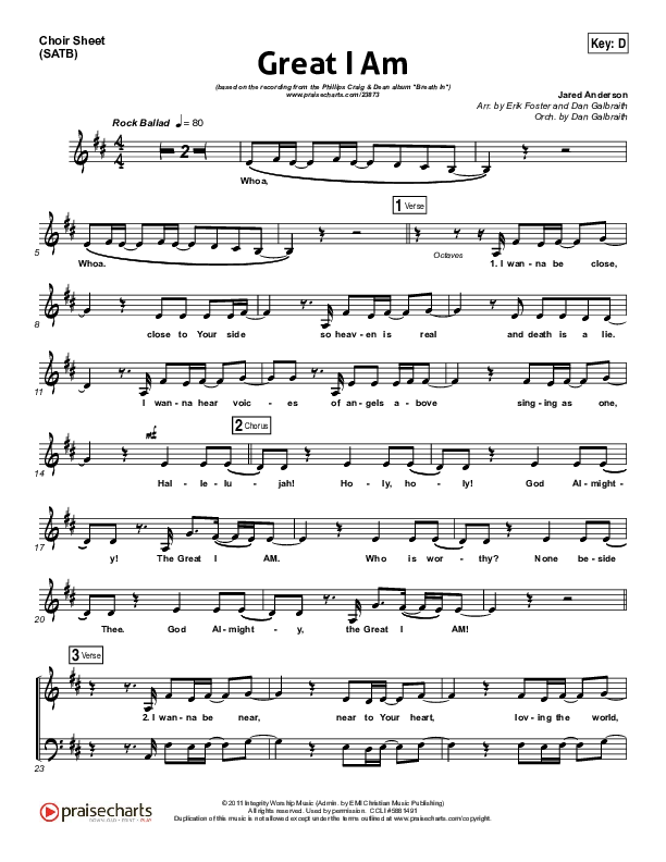 Great I Am Choir Sheet (SATB) (Phillips Craig & Dean)