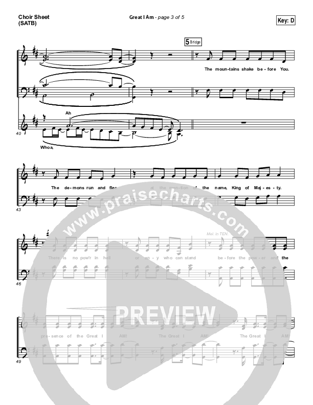 Great I Am Choir Sheet (SATB) (Phillips Craig & Dean)