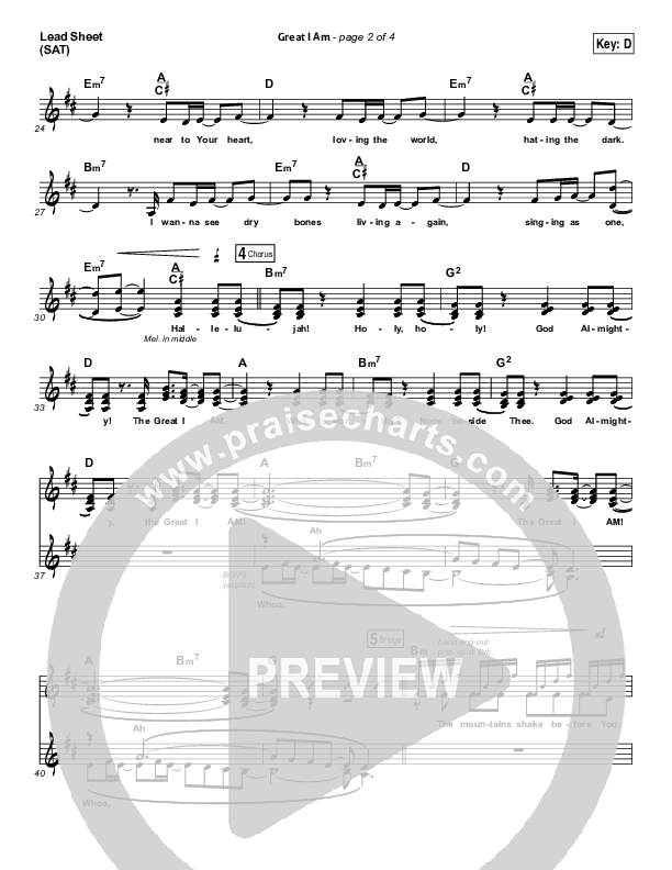 Great I Am Lead Sheet (SAT) (Phillips Craig & Dean)