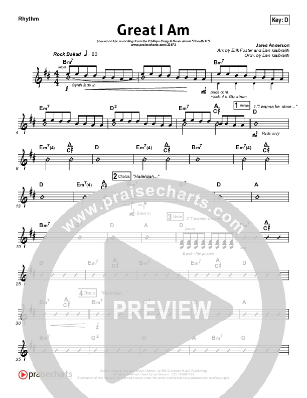 Great I Am Rhythm Chart (Phillips Craig & Dean)