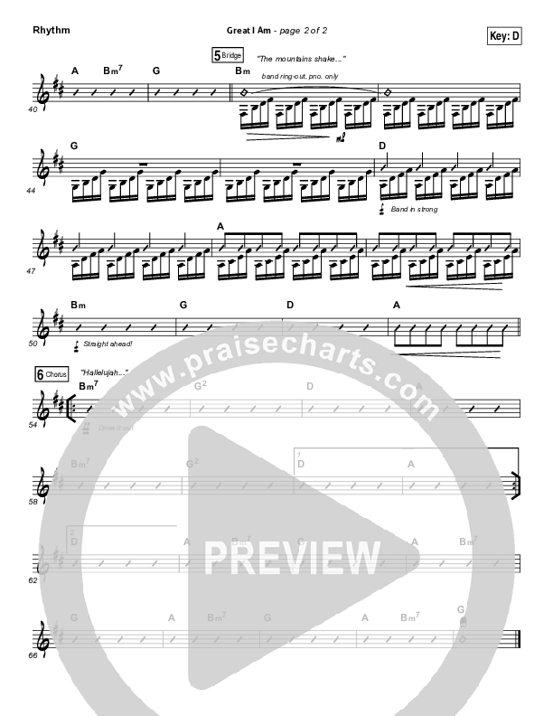 Great I Am Rhythm Chart (Phillips Craig & Dean)