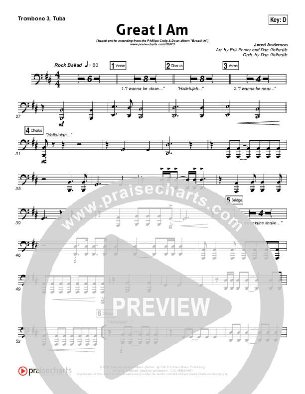 Great I Am Trombone 3/Tuba (Phillips Craig & Dean)