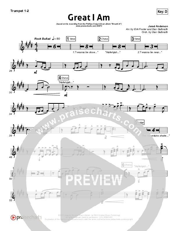 Great I Am Trumpet 1,2 (Phillips Craig & Dean)