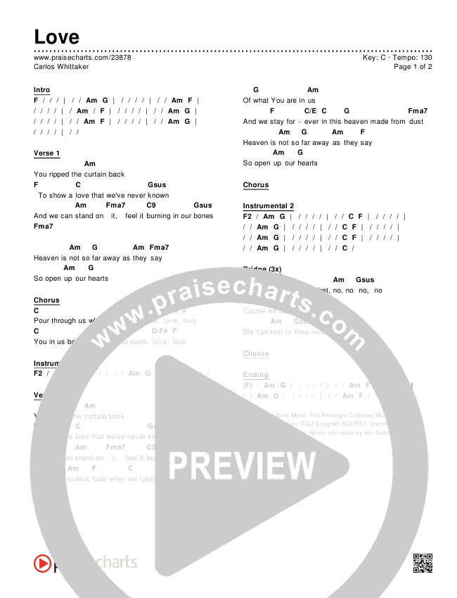 Love Chords & Lyrics (Carlos Whittaker)