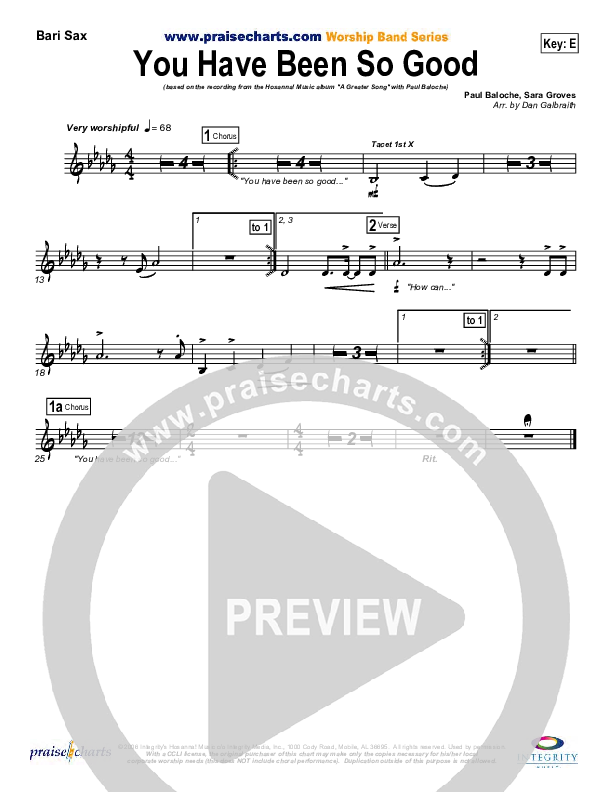 You Have Been So Good To Me Bari Sax (Paul Baloche)