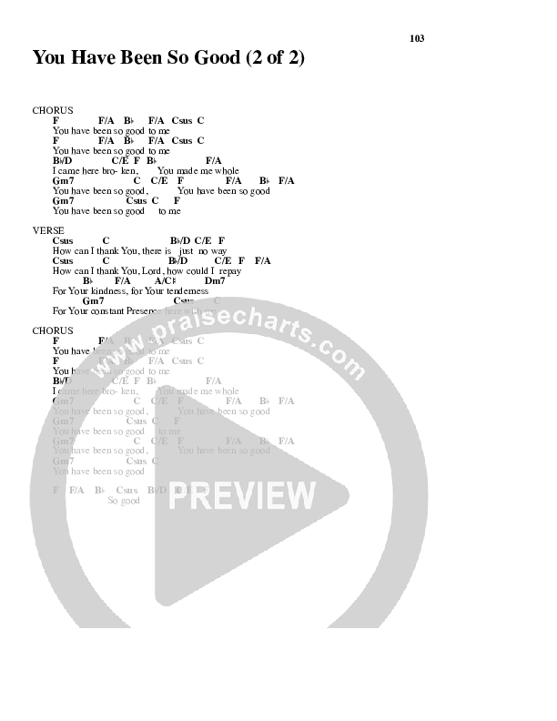 You Have Been So Good To Me Chord Chart (Paul Baloche)