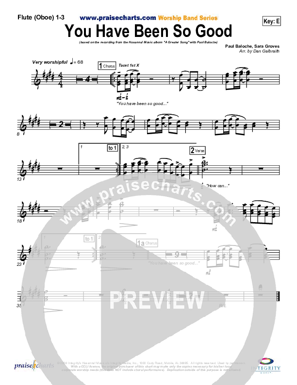 You Have Been So Good To Me Flute/Oboe 1/2/3 (Paul Baloche)