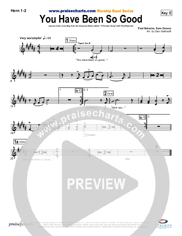 You Have Been So Good To Me French Horn 1/2 (Paul Baloche)