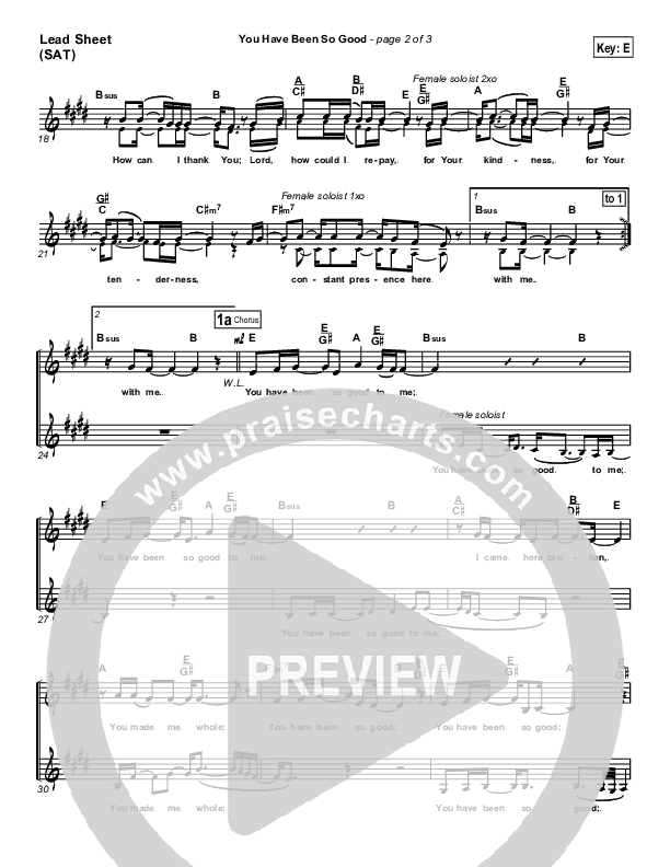 You Have Been So Good To Me Lead Sheet (SAT) (Paul Baloche)