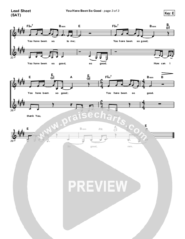 You Have Been So Good To Me Lead Sheet (SAT) (Paul Baloche)