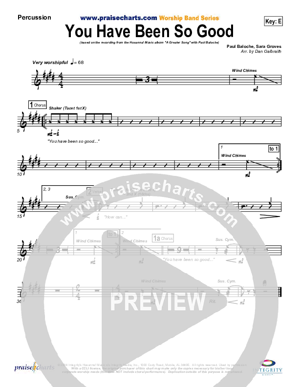 You Have Been So Good To Me Percussion (Paul Baloche)