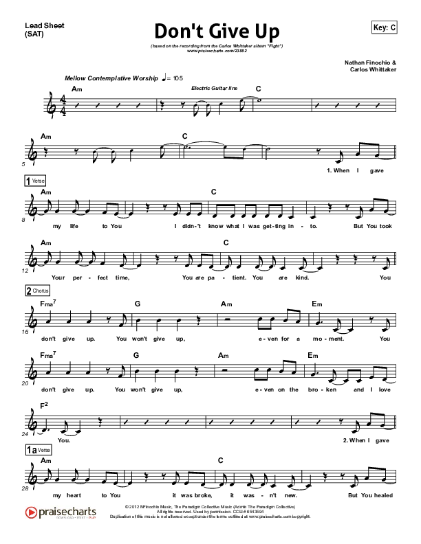 Don't Give Up Lead Sheet (Carlos Whittaker)