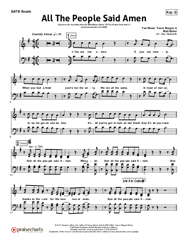 All The People Said Amen Choir Sheet (SATB) (Matt Maher)