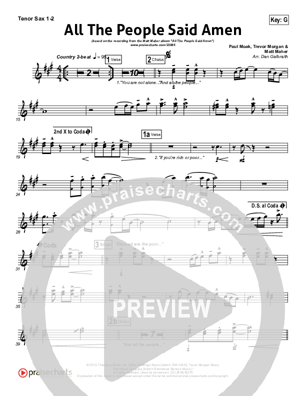 All The People Said Amen Tenor Sax 1/2 (Matt Maher)